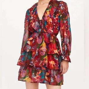 Marie Oliver Multicolor Floral Ruffled Long-Sleeve Mini Dress